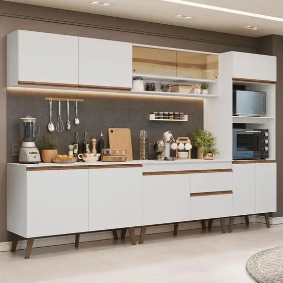 Armário De Cozinha Completa 310 Cm Pieta Madesa 02 Branco