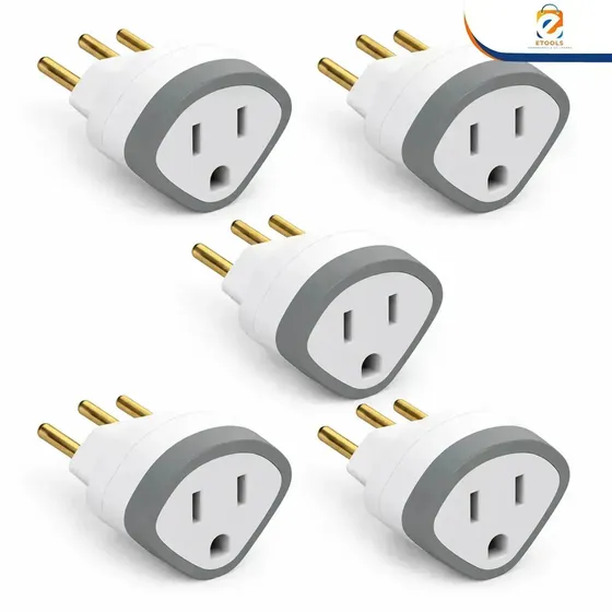 Kit 5 Adaptador De Tomada Tripolar 10a Etools Ferramentas Pino Chato Americana Pino Redondo Brasil Europa