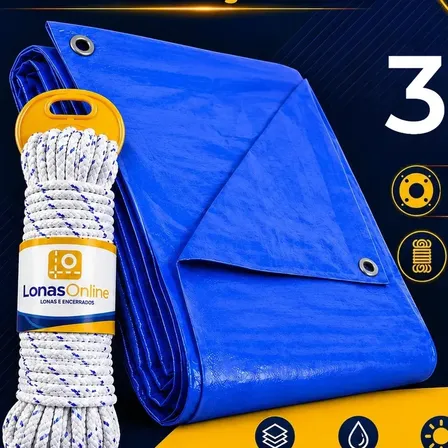 Lona Plástica Azul 3x2 Com Corda Impermeável Reforçada