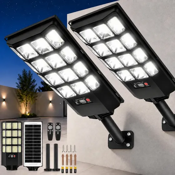 Kit 2 Luminaria Poste Solar Externa 1100W com Sensor Refletor Solar Potente IP67