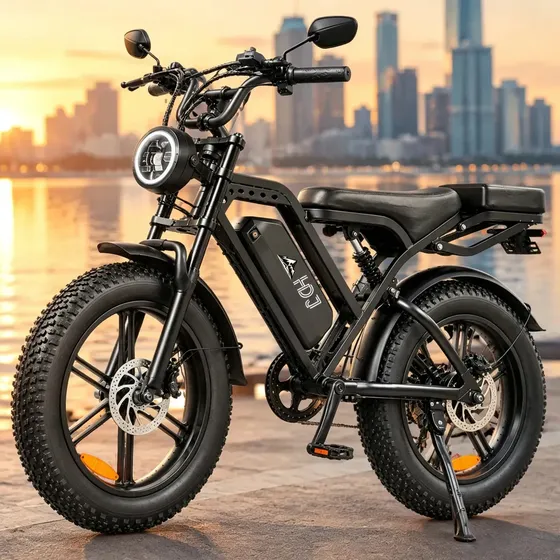 Bicicleta Elétrica HDJ 1000W c/ Bateria Removível 48V 20Ah e Assento Duplo