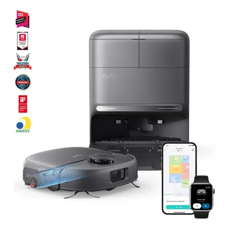 Robô Aspirador e Passa Pano Anker eufy C28 Rolo HydroJet Autolimpante Escova Dupla Espiral Antiembaraço LiDAR IA Evita Obstáculos Mapeia Multiandares Lava Seca a Quente Sucção 15000Pa Ideal Pets 127 V