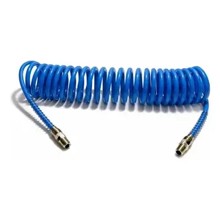 Mangueira Espiral Pu 8x5,5 Conexão Rosca 1/4 Macho-10 Metros Azul