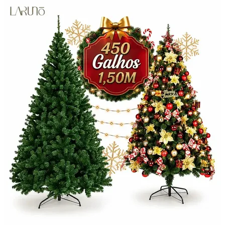 Árvore de Natal Canadense Pinheiro Luxuosa 1,50m 450 Galhos Cheios Verde Dobrável Decoração de Natal LARUNO