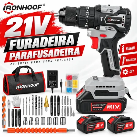 Furadeira E Parafusadeira Elétrica Profissional Brushless Bivolt 2 Baterias
