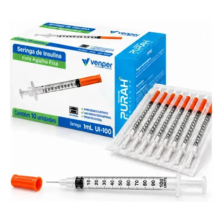 Seringa Insulina 1ml Agulha Fina 6x0,25mm Venper Kit 10un