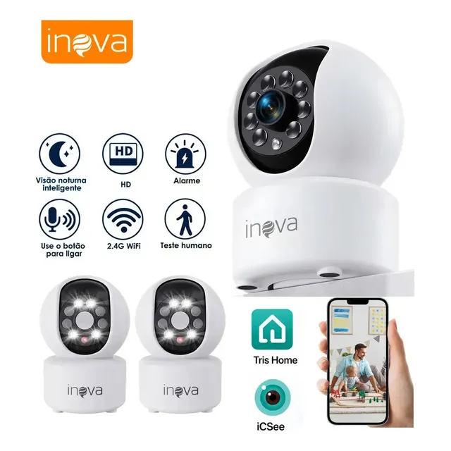 Kit 2 Babá Eletrônica Câmera Inteligente Câmera De Segurança Residencial Interna Wi-fi 360° 1080p Full Hd, Detecção De Movimento Áudio Bidirecional 24/7 Icsee Câmera De Monitoramento Branco