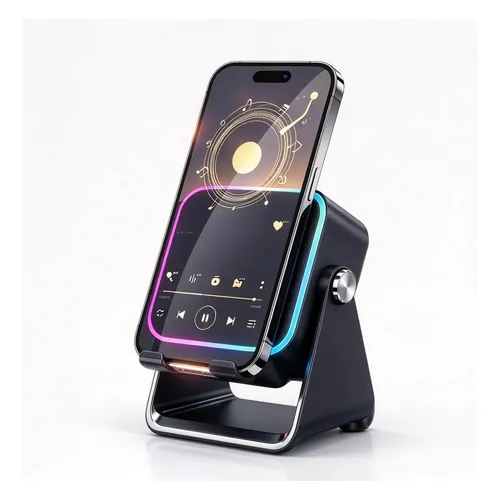 Jiditech Caixa De Som Bluetooth Portátil Com Suporte Para Celular E Conexão Por Indução. Luz Rgb, Rotação 360°, Som Hi-fi. Ideal Para Festas, Séries, Home Office E Presente, Preto 5v