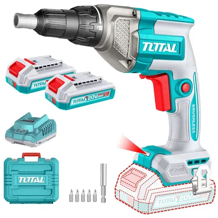 PARAFUSADEIRA drywall sem fio Total 20v Industrial, Sim Drywall, Motor sem escova - 1/4'' Encaixa Hexagonal - Com 2 Baterias 2.0Ah, Carregador 2Ah e Maletina - TDSLI204282