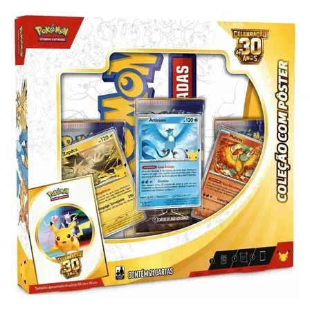 Box Pokémon Com Pôster Celebração De 30 Anos Original Copag Português