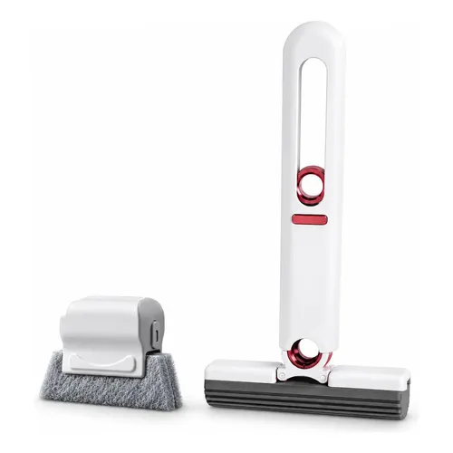 Kit Limpeza 2 em 1 Mini Mop Esfregão Rodinho Portátil Limpeza Dobrável Pia + Escova Limpa Cantos e Frestas