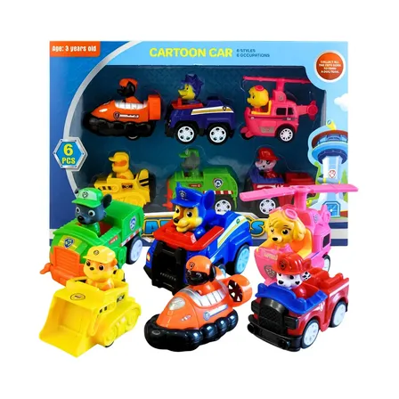 Kit 6 Carrinhos Fricção Patrulha Canina Brinquedo Infantil Coleção Personagens Completo Marshall Chase Rocky Skye Rubble Zuma