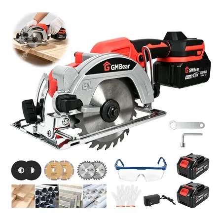 Serra Circular Profissional GM Bear, Com 2 Baterias, 110/220v, Serra circular sem fio, motor brushless, 1600W com Bateria para Corte de Madeira 0°-90° Profissional