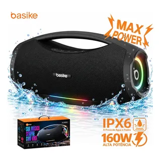 Basike 160w Caixa De Som Grande Bluetooth Portatil Sem Fio Boombox Caixinha 10000mah Bateria De Longa Duração Tws Com Entrada Aux Bass Graves Potentes Ipx6 A Prova Dagua Para Party Casa Festas -Preto