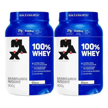 Combo 2x 100% Whey Protein 900g Grow Soldiers Max Titanium Sabor Baunilha