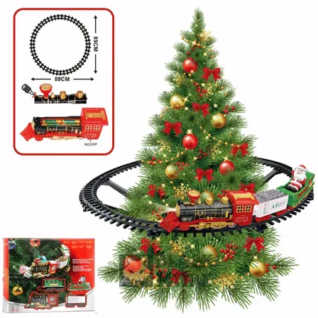 Trem Elétrico Natal Trenzinho Suspenso Para Árvore Com Luz Locomotiva 89cm Luxo Decoração Natalina Premium