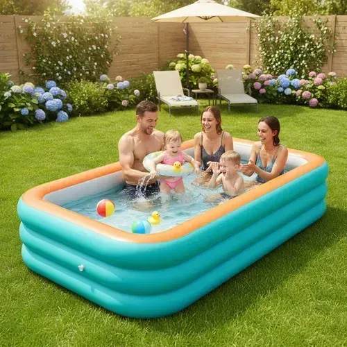 Piscina Inflável 2000 Litros Retangular Pvc 305×183×56cm Azul-esverdeado Ideal para encontros familiares, festas de verão, brincadeiras e jogos infantis, etc.