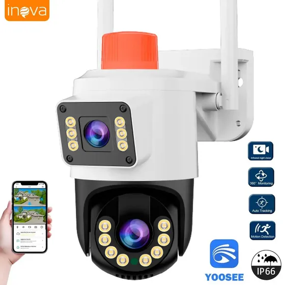 Câmera IP Wi-Fi Full HD PTZ 360° para Área Externa com Visão Noturna Colorida e Lente Dupla Inova