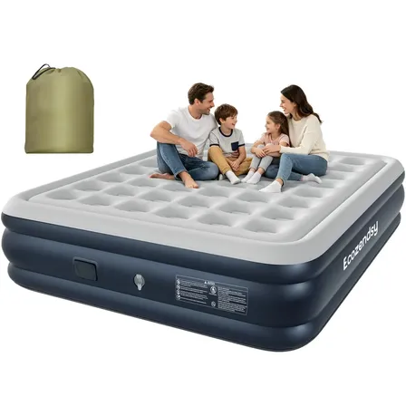 Colchão Inflável King Size com Bomba Elétrica Recarregável Integrada para Camping 200 × 180 × 40 cm