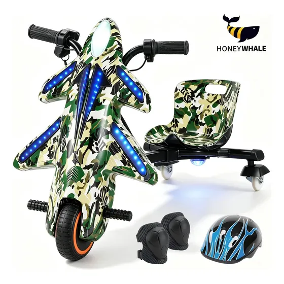 HONEYWHALE 008C Triciclo Drift Elétrico Bateria Infantil, 250W-36V-15KM/H, 60 Min Tempo de Uso, Com Som Bluetooth E Rgb LED, Carro Eletrico Para Crianças de 5 a 8 Anos, Meninos Meninas, Brinde, Verde
