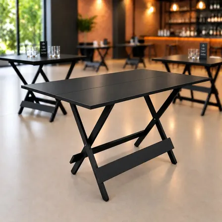 Mesa Dobrável Madeira Maciça 120cm Retangular Preta Bar Restaurante Área Gourmet - MARLUC
