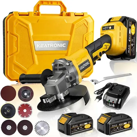 Esmerilhadeira Angular Sem Fio 12000rpm Rosca M14 Disco De 125 Mm 2 Baterias De 21 V 6,0 Ah Motor 980 W Industrial De... Amarelo 127/220v 50hz/60hz