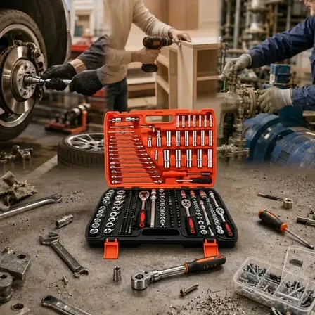 Kit De Ferramentas Jogo De Ferramentas 216 Peças Aço Crv Chave Catraca Soquete 1/4pol 3/8pol 1/2pol Maleta Reparo Automotivo Extensão Bits Allen Torx Uso Profissional Laranja E Preto