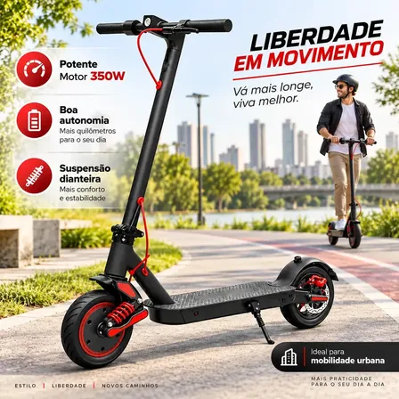 Patinete Elétrico 350W Com Suspensão com Amortecedor Confortável Buzina 120kg Para Adultos e Crianças Dobrável App com Bluetooth