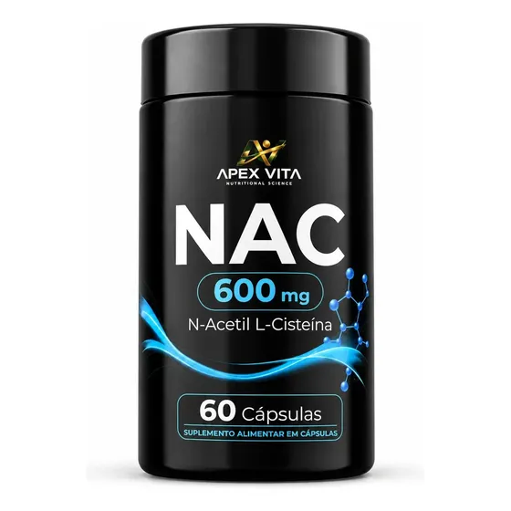 NAC 600mg N-Acetil L-Cisteína - Alta Concentração e Pureza 60 Cápsulas 60 Dias de Uso - Produto Premium Apex Vita