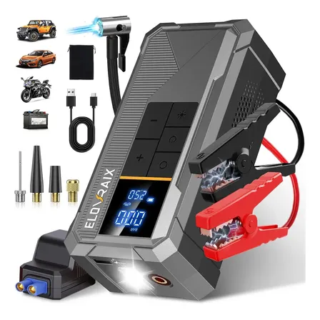 Auxiliar De Partida Portátil 8000a 4 Em 1,Carregador De Compressor Ar 150psi Potente,Power Bank 30000Mah Emergências Carro,Lanterna Led,Display Digital,Pinça Inteligente,Para Moto,Caminhão,Veículos