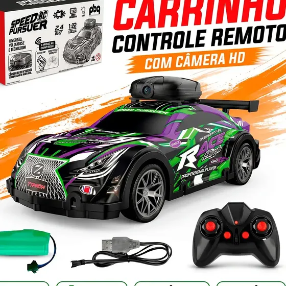 Carrinho de Controle Remoto com Câmera HD Wifi Roxo Recarregável Transmissão via App Celular Brinquedo Infantil