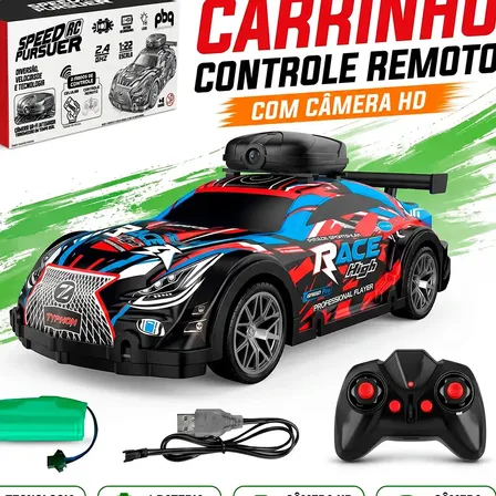 Carrinho de Controle Remoto com Câmera HD Wifi Vermelho Recarregável Transmissão via App Celular Brinquedo Infantil