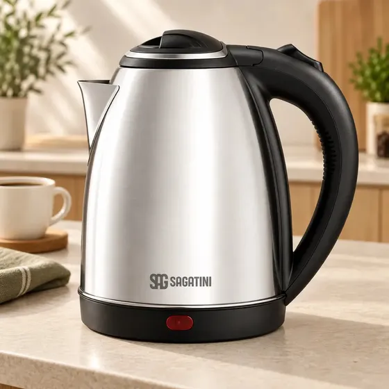 Chaleira Elétrica SAGATINI Inox 2 Litros Desligamento Automático Base Giratória 360° Para Café e Chá