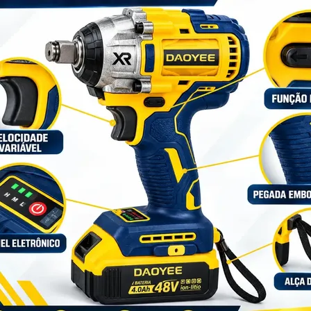 Kit Chave de Impacto Sem Fio 330Nm 48V Brushless Bateria Soquetes