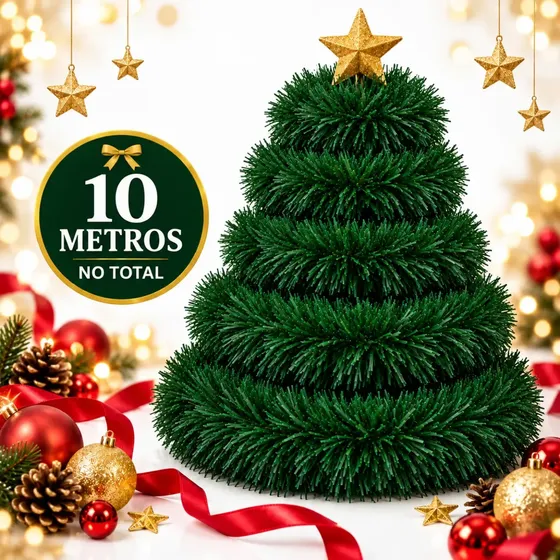 Festão Arvore de Natal Cheio Grosso Flexível Decoração De Natal 10 Metros Verde Varal Natalino 5 Peças 2m x 9cm - ENFANCE