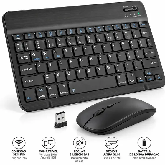 Kit Teclado Mouse Sem Fio Bluetooth Para Tablet Notebook Celular PC Computador Smartphone Portátil Home Office Tr