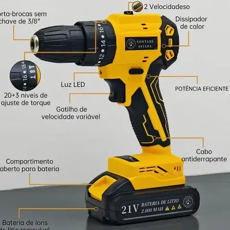 Sem Escovas Parafusadeira Furadeira De Impacto 21v Com Bolsa 60hz Motor Brushless Profissional Amarelo
