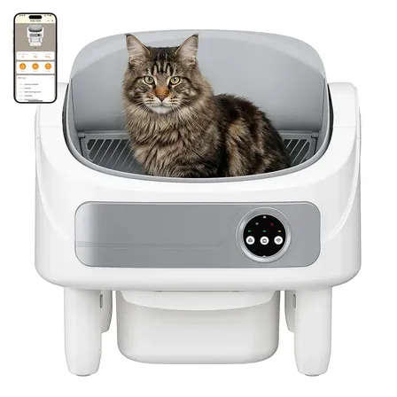 Caixa de Areia Autolimpante Patbrela para Gatos, Aberta e Grande com Desodorização LED Azul