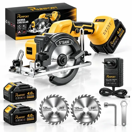 Serra Circular 5 Polegadas Sem Fio 21V Brushless Kit 2 Baterias 4.0Ah Profissional para Madeira