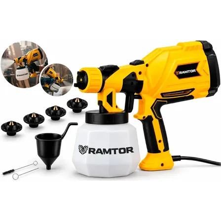 Pistola De Pintura E Pulverizadora Elétrica Portátil Hvlp 1.250l Profissional C/ 5 Bicos Acessórios 580W RAM200A Ramtor