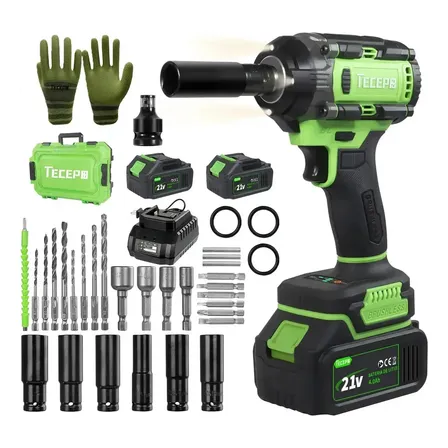 Chave De Impacto 400n.m Sem Escova Tecepo Com 2 Baterias 4ah Verde-limão 127/220v 60hz