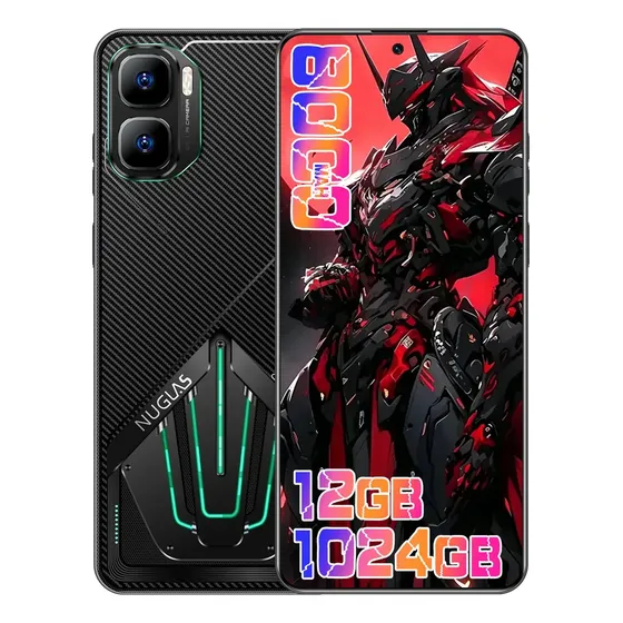 Smartphone NUGLAS GT50 Pro 5G 12GB RAM 1024GB Android 16 Dimensity 9200 Tela 6,82 3840x2160 Câmera 108MP e 32MP Bateria 8000mAh Leitor Digital NFC GPS Dual SIM Bluetooth 5.4 Preto