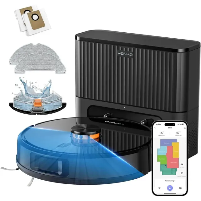 Robô Aspirador VONKO S6 Pro, 8000 Pa, LiDAR 2.0, Base com Coleta Automática, Aspira e Passa Pano, Controle por App, Alexa e Google Assistente, Até 180 Minutos