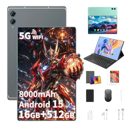 Tablet ZEENO S13 Ultra com Android 15, 16 GB de memória, 512 GB de armazenamento, tela grande de 11,6 polegadas, bateria de 8.800 mAh, capaz de rodar jogos pesados, vem com teclado e mouse--Prateado