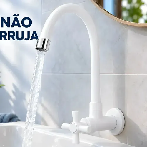 Torneira de Parede Branca em ABS para Cozinha e Lavatório