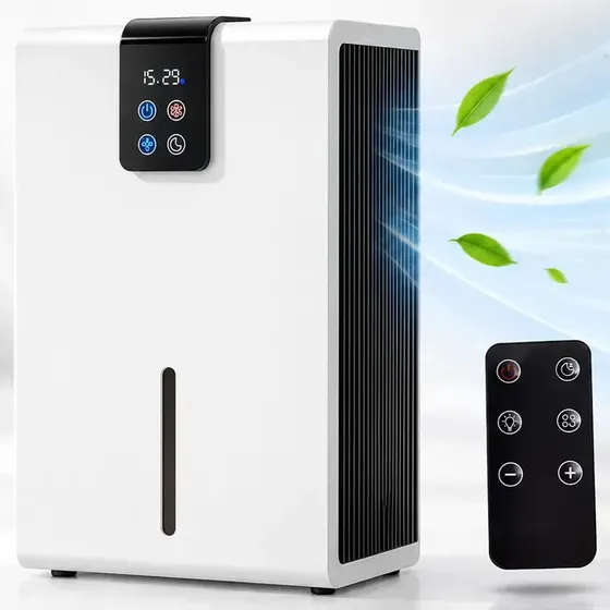 Desumidificador de Ar Elétrico 90W, Tanque 2,8L, 3 em 1 com Purificador e Secagem de Roupas, Filtro PET, Desligamento Automático, Drenagem por Mangueira, Compacto para Quarto e Banheiro