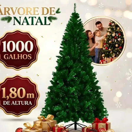 Árvore De Natal 1,80m Premium Com 1000 Galhos Pinheiro Canadense Luxo Tradicional Verde Imperial Grande Cheia SEARCHUPUNK