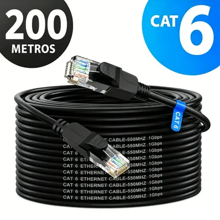 Patch Cord Cabo de Rede Cat6 200 Metro 200M Lan Internet RJ45 UTP Gigabit Ethernet Crimpado Preto Para Switch Roteador MARIA