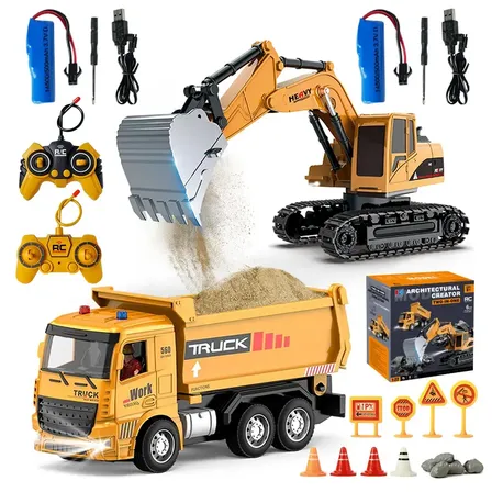 Escavadeira Carro De Controle Brinquedos Engenharia 2in1 Conjunto De Carrinho De Brinquedo Com Controle Remoto, Controle Independente Amarelo