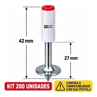 Kit 200 Pinos de Fixação com Arruela Black Raipe para Pistola Finca Pino